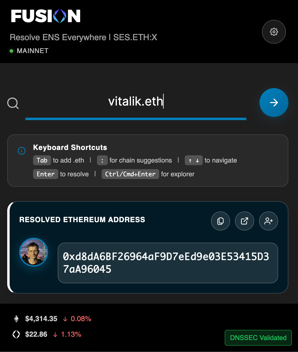 Fusion ENS Chrome Extension Screenshot