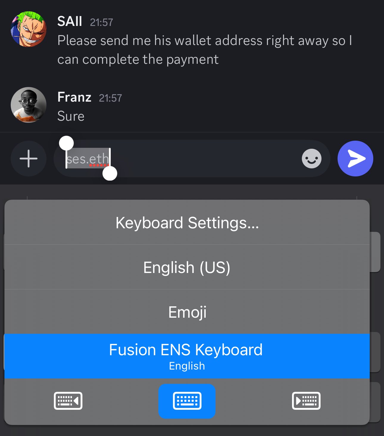Fusion ENS iOS Keyboard Screenshot